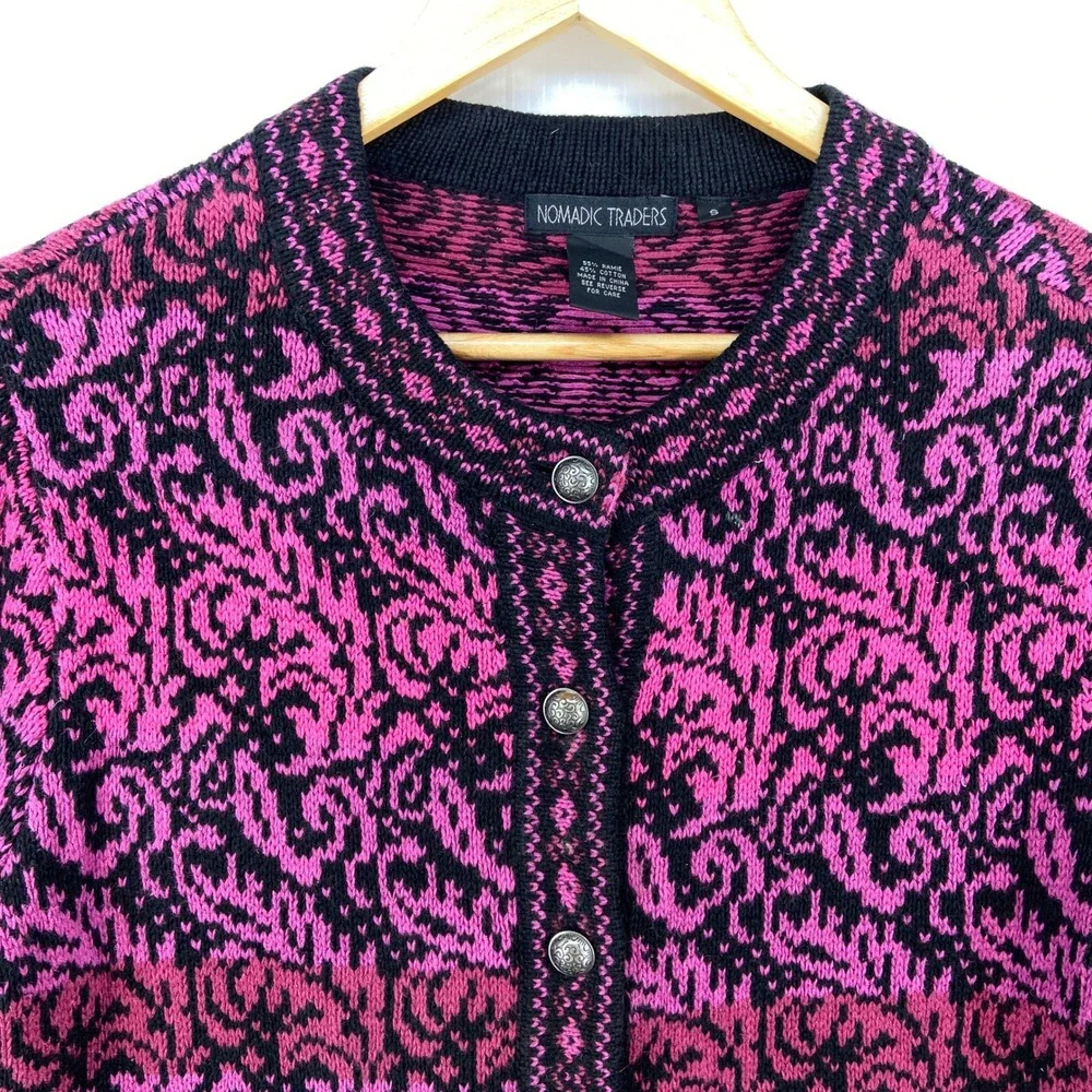 Nomadic Traders‎ Black Pink Ombre Knit Cardigan Sweater Womens Small - Picture 3 of 8